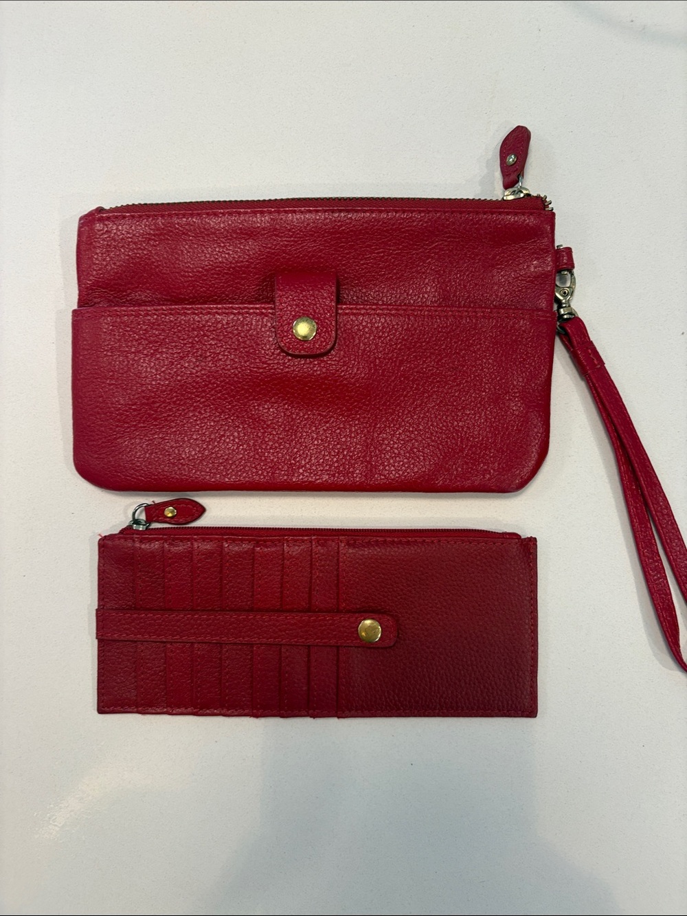 LODIS Red Pebbled Red Leather “Olivia” Wristlet Wallet Set